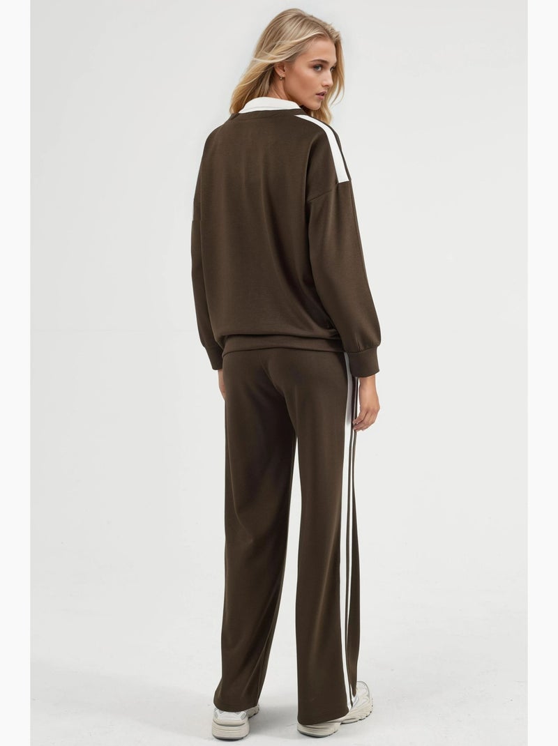 Ensemble deux pièces coordonné à col zippé et jambes larges hiccup Marron chocolat - Kiabi