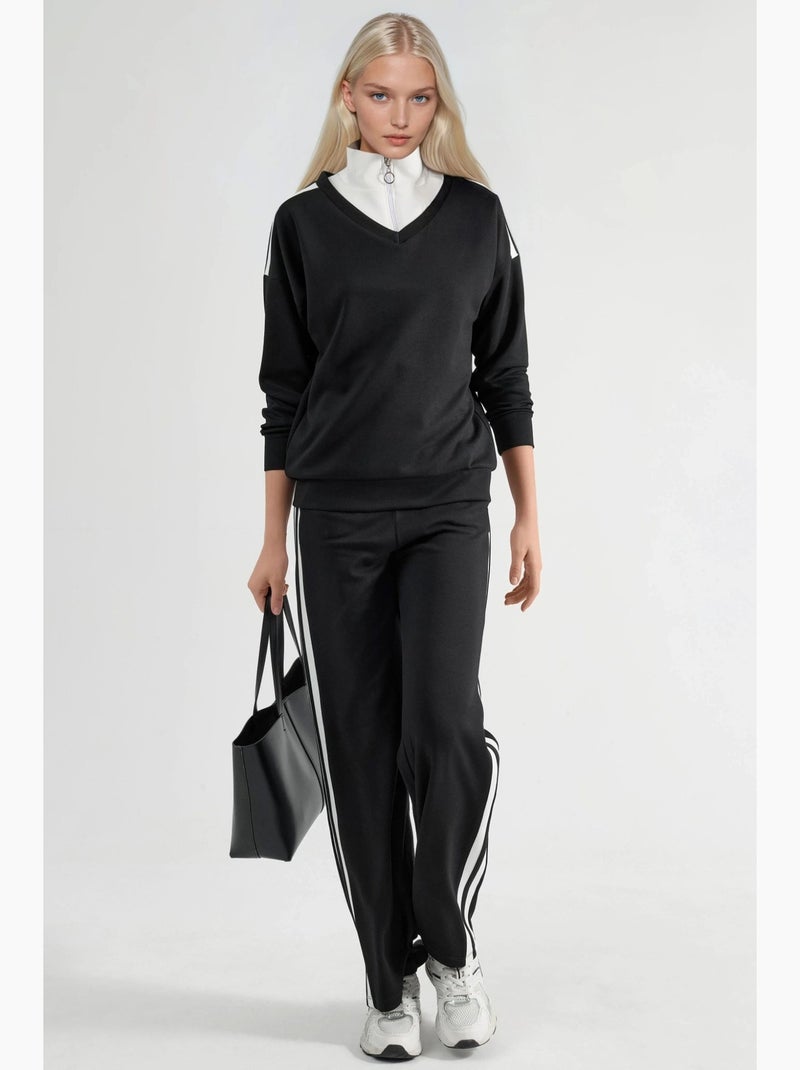 Ensemble deux pièces coordonné à col zippé et jambes larges hiccup Noir - Kiabi