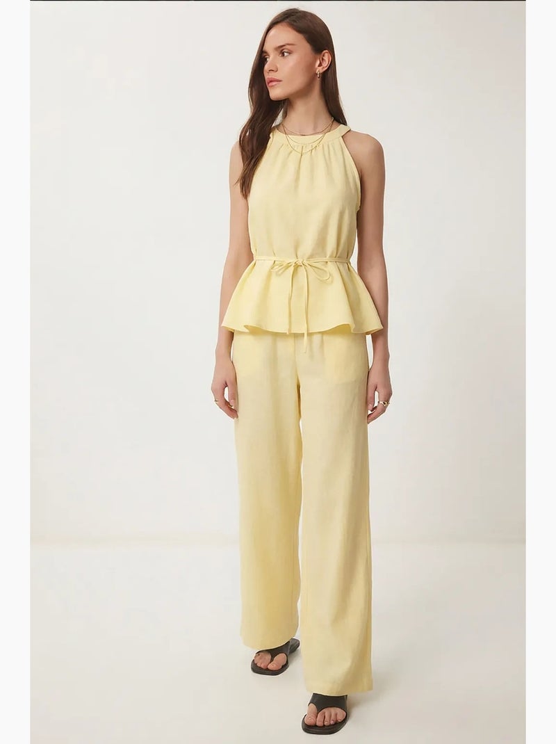 Ensemble deux pièces coordonné à taille haute et col halter istanbul Jaune - Kiabi