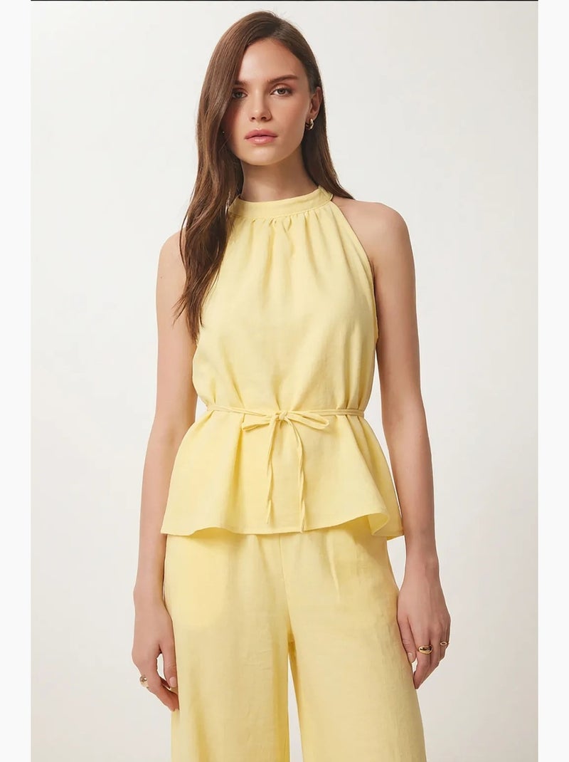 Ensemble deux pièces coordonné à taille haute et col halter istanbul Jaune - Kiabi