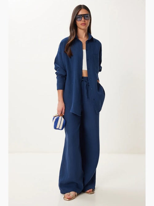 Ensemble deux pièces coordonné à taille haute, jambe large et col chemise istanbul - Kiabi Ensemble deux pièces coordonné à taille haute, jambe large et col chemise istanbul - Kiabi