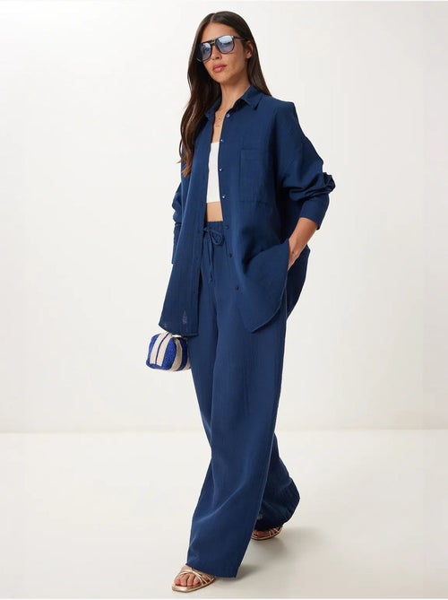 Ensemble deux pièces coordonné à taille haute, jambe large et col chemise istanbul - Kiabi Ensemble deux pièces coordonné à taille haute, jambe large et col chemise istanbul - Kiabi