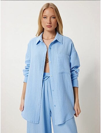 Ensemble deux pièces coordonné à taille haute, jambe large et col chemise istanbul