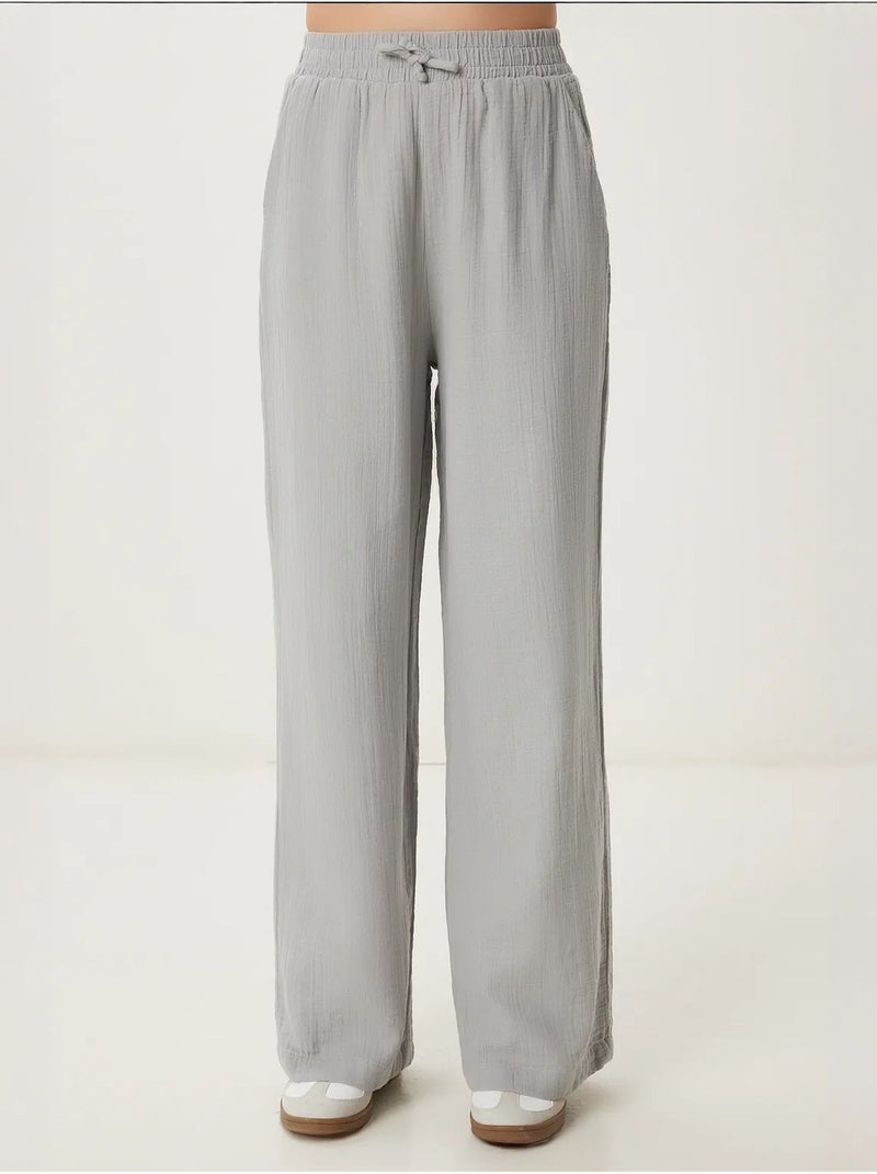 Ensemble deux pièces coordonné à taille haute, jambe large et col chemise istanbul Gris - Kiabi