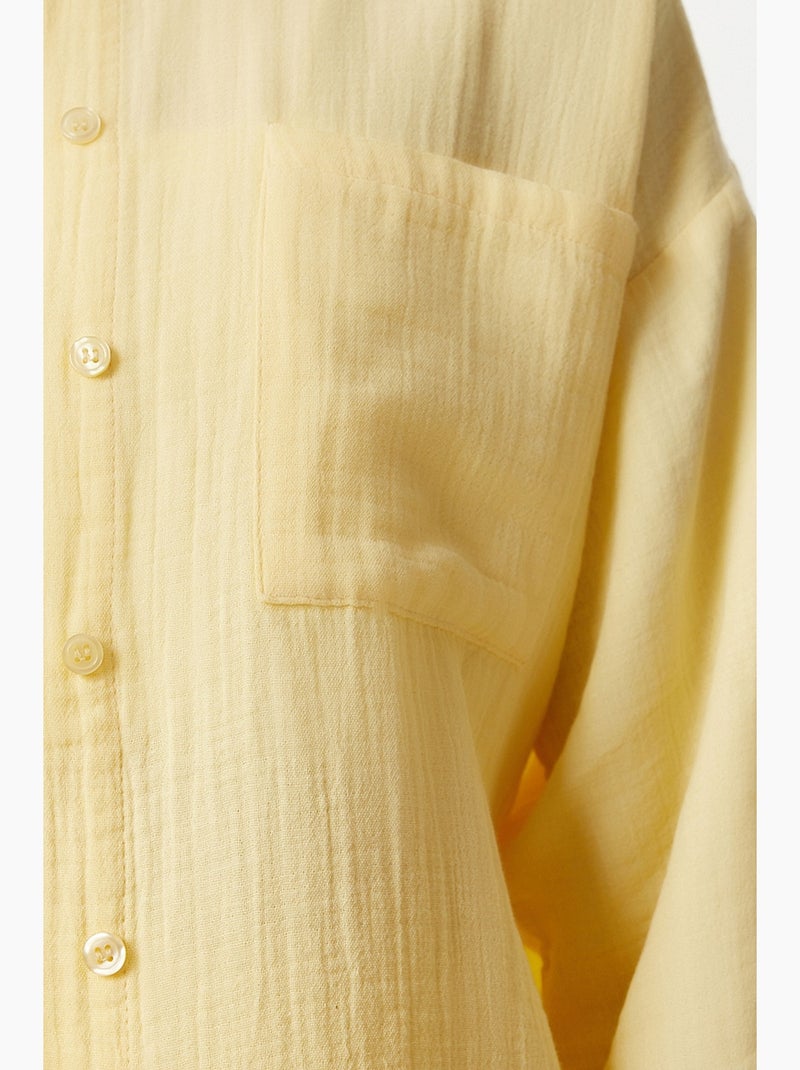 Ensemble deux pièces coordonné à taille haute, jambe large et col chemise istanbul Jaune citron - Kiabi