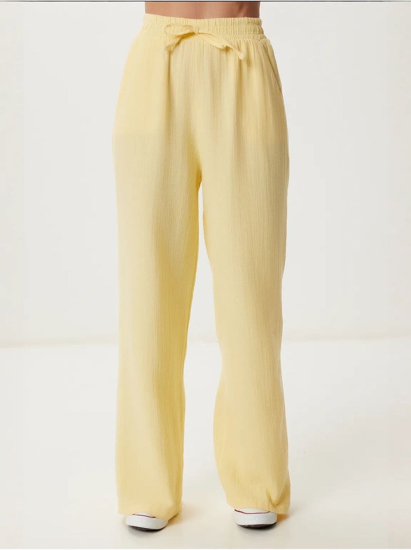 Ensemble deux pièces coordonné à taille haute, jambe large et col chemise istanbul Jaune citron - Kiabi