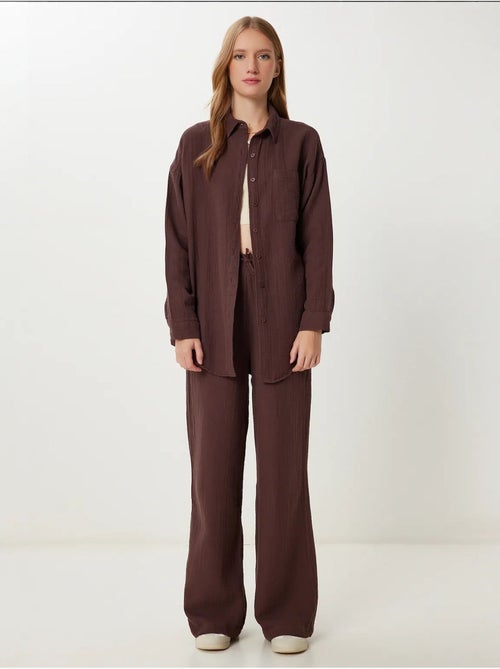 Ensemble deux pièces coordonné à taille haute, jambe large et col chemise istanbul - Kiabi Ensemble deux pièces coordonné à taille haute, jambe large et col chemise istanbul - Kiabi