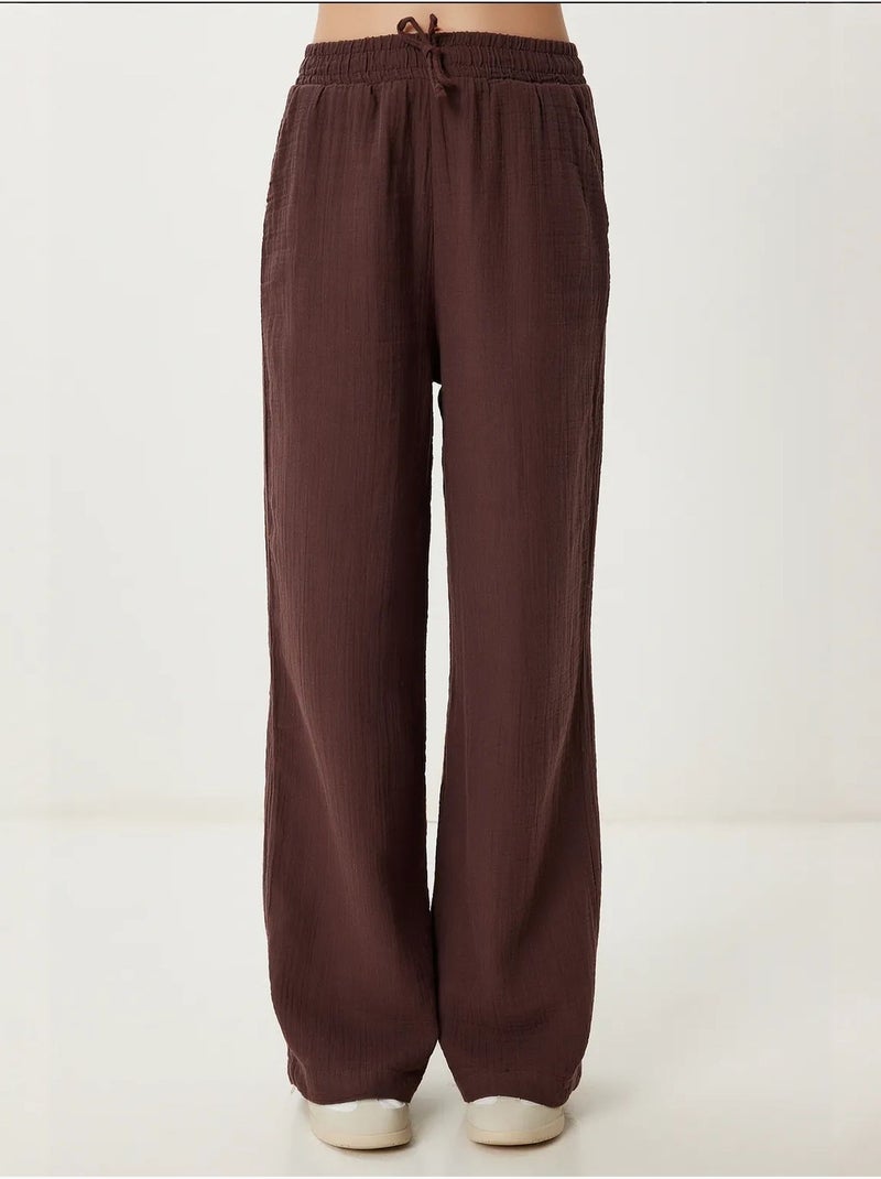 Ensemble deux pièces coordonné à taille haute, jambe large et col chemise istanbul Marron foncé - Kiabi