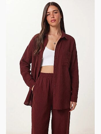 Ensemble deux pièces coordonné à taille haute, jambe large et col chemise istanbul