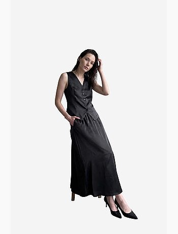 Ensemble deux pièces coordonné en satin à col en v et fermeture boutonnée my fashion