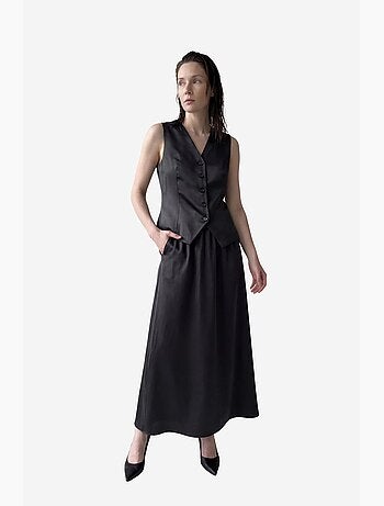 Ensemble deux pièces coordonné en satin à col en v et fermeture boutonnée my fashion
