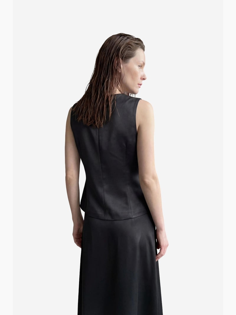 Ensemble deux pièces coordonné en satin à col en v et fermeture boutonnée my fashion Noir - Kiabi