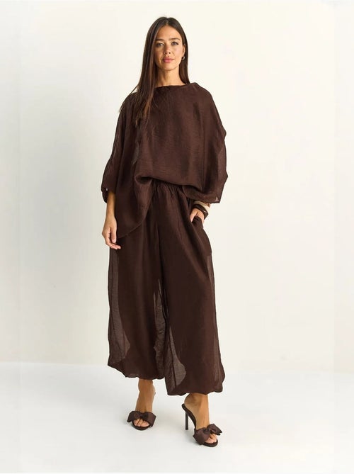 Ensemble deux pièces coordonné taille haute à jambe large lucci - Kiabi Ensemble deux pièces coordonné taille haute à jambe large lucci - Kiabi