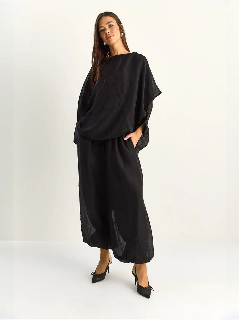 Ensemble deux pièces coordonné taille haute à jambe large lucci Noir - Kiabi