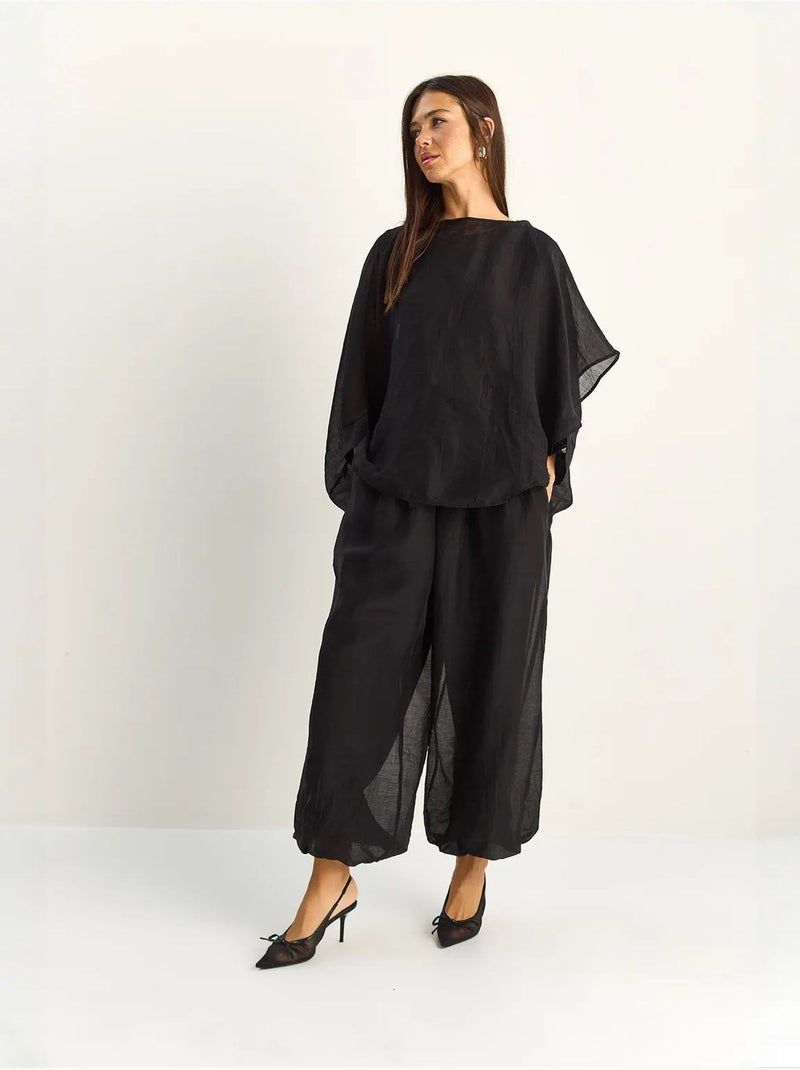 Ensemble deux pièces coordonné taille haute à jambe large lucci Noir - Kiabi