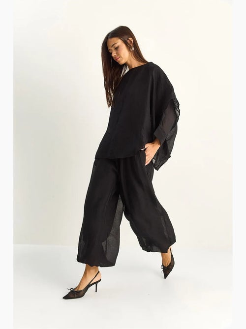 Ensemble deux pièces coordonné taille haute à jambe large lucci - Kiabi Ensemble deux pièces coordonné taille haute à jambe large lucci - Kiabi