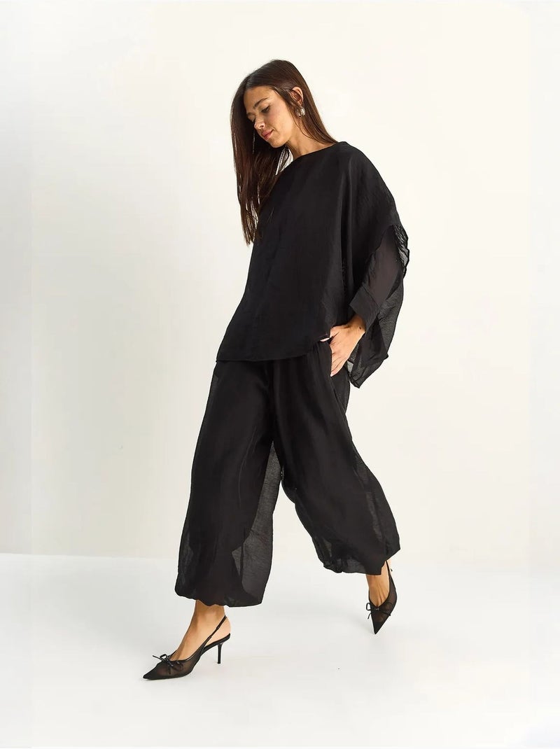 Ensemble deux pièces coordonné taille haute à jambe large lucci Noir - Kiabi