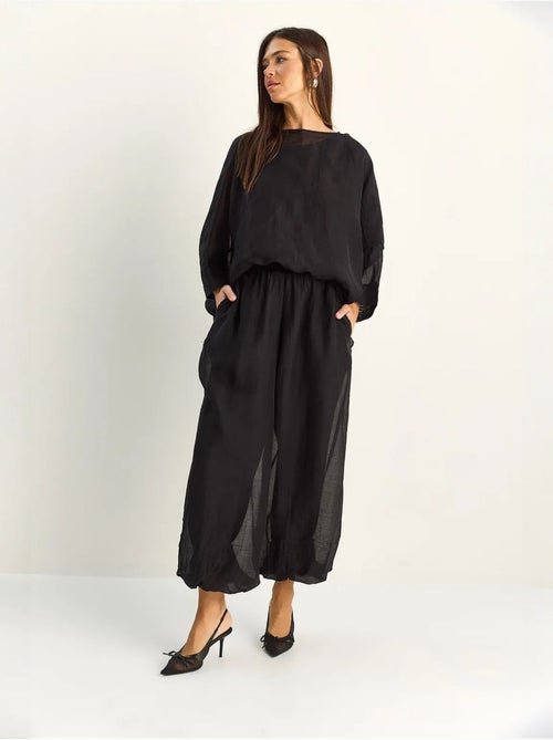 Ensemble deux pièces coordonné taille haute à jambe large lucci - Kiabi Ensemble deux pièces coordonné taille haute à jambe large lucci - Kiabi