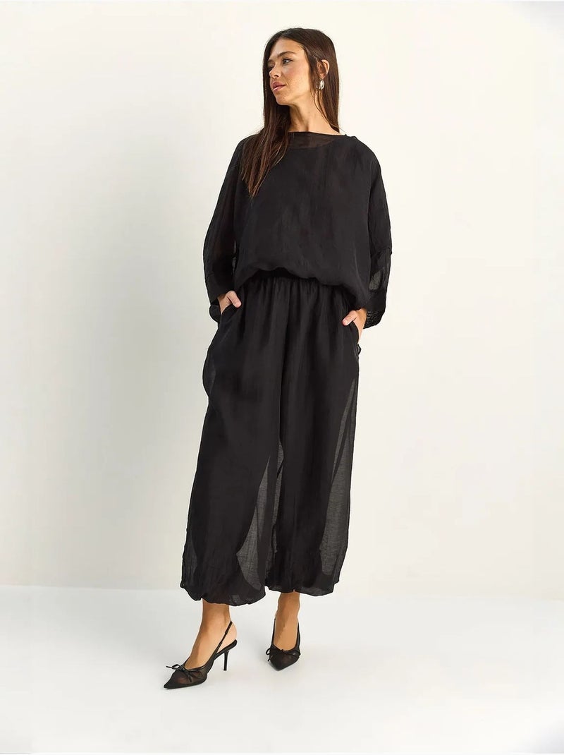 Ensemble deux pièces coordonné taille haute à jambe large lucci Noir - Kiabi