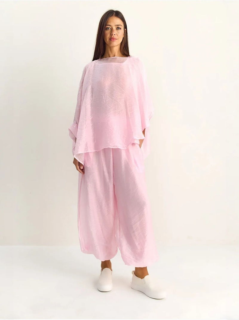 Ensemble deux pièces coordonné taille haute à jambe large lucci Rose pâle - Kiabi