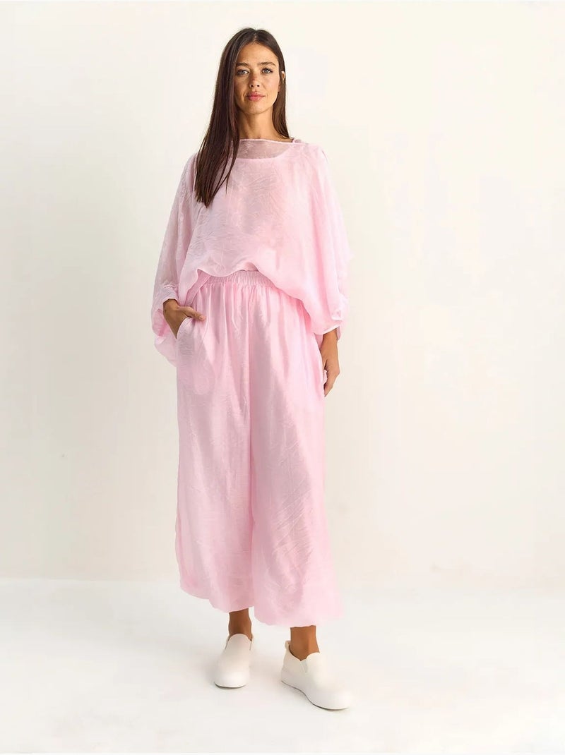 Ensemble deux pièces coordonné taille haute à jambe large lucci Rose pâle - Kiabi