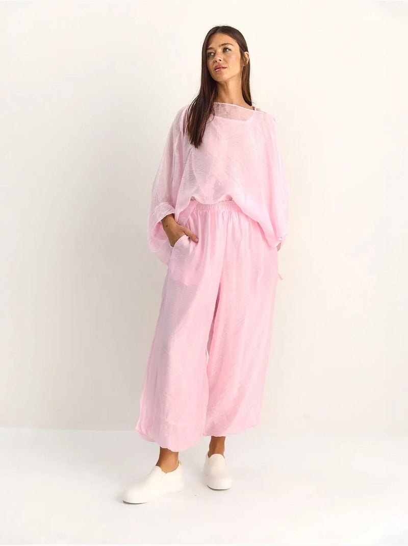 Ensemble deux pièces coordonné taille haute à jambe large lucci Rose pâle - Kiabi