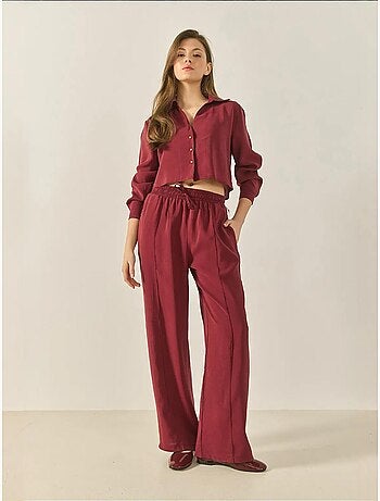 Ensemble deux pièces décontracté en modal avec chemise à col en v et pantalon ample bianco lucci