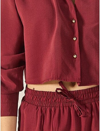 Ensemble deux pièces décontracté en modal avec chemise à col en v et pantalon ample bianco lucci
