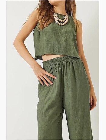 Ensemble deux pièces d'été bianco avec gilet noué et pantalon taille haute lucci