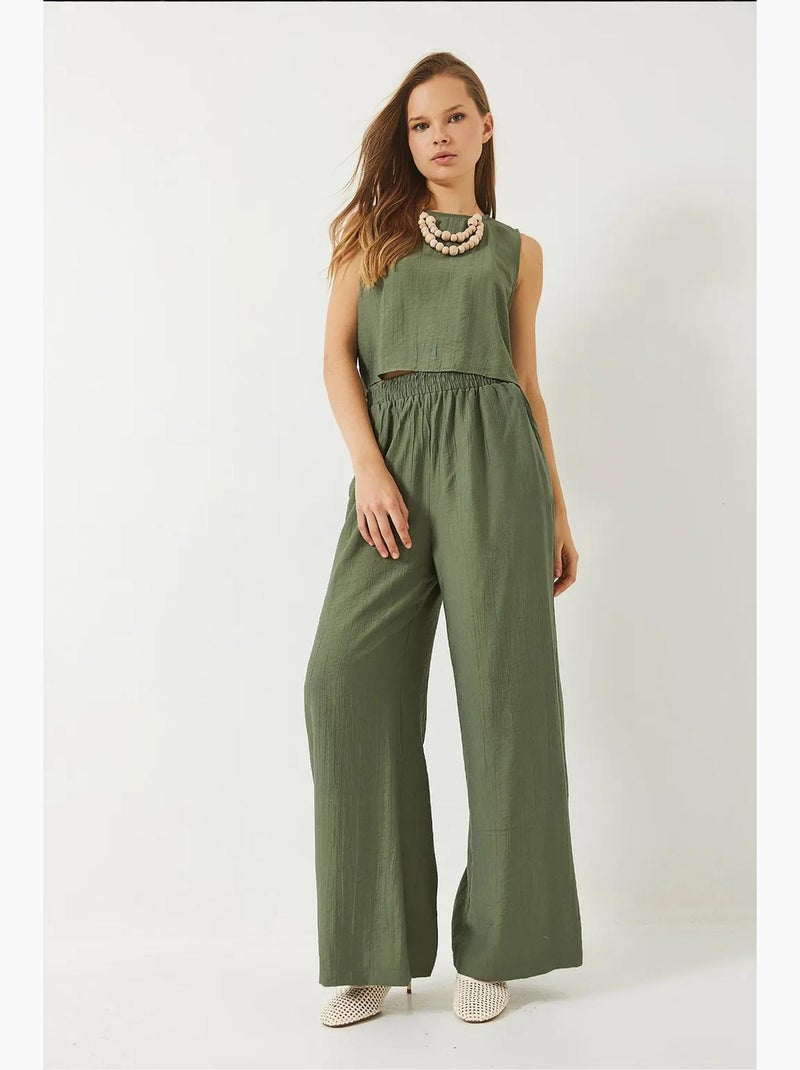 Ensemble deux pièces d'été bianco avec gilet noué et pantalon taille haute lucci Kaki - Kiabi