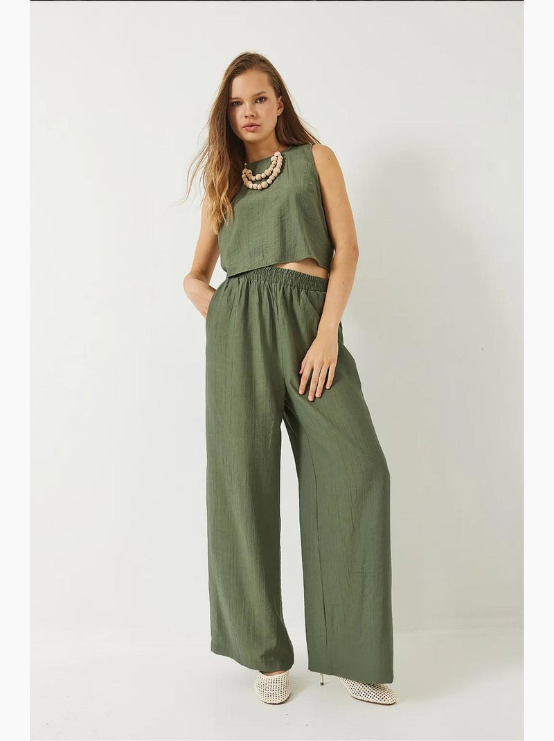 Ensemble deux pièces d'été bianco avec gilet noué et pantalon taille haute lucci Kaki - Kiabi