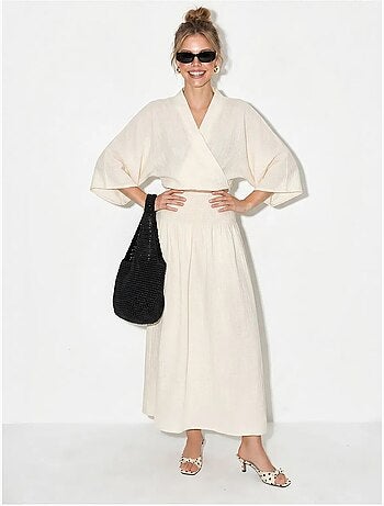 Ensemble deux pièces en coton avec blouse et jupe midi lucci