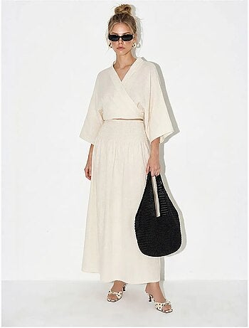 Ensemble deux pièces en coton avec blouse et jupe midi lucci