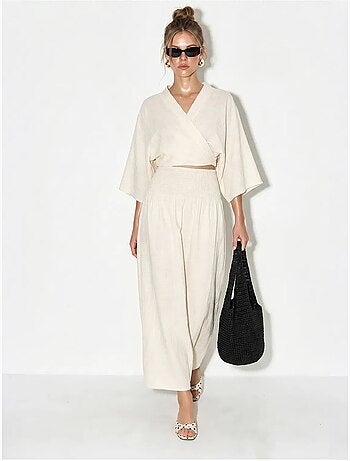 Ensemble deux pièces en coton avec blouse et jupe midi lucci