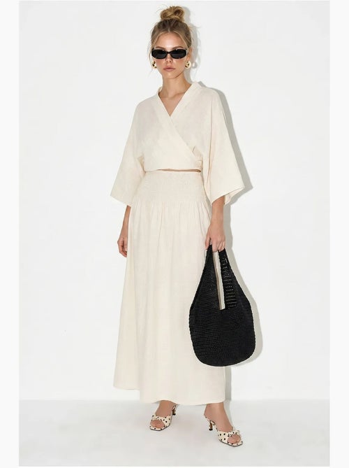 Ensemble deux pièces en coton avec blouse et jupe midi lucci - Kiabi Ensemble deux pièces en coton avec blouse et jupe midi lucci - Kiabi