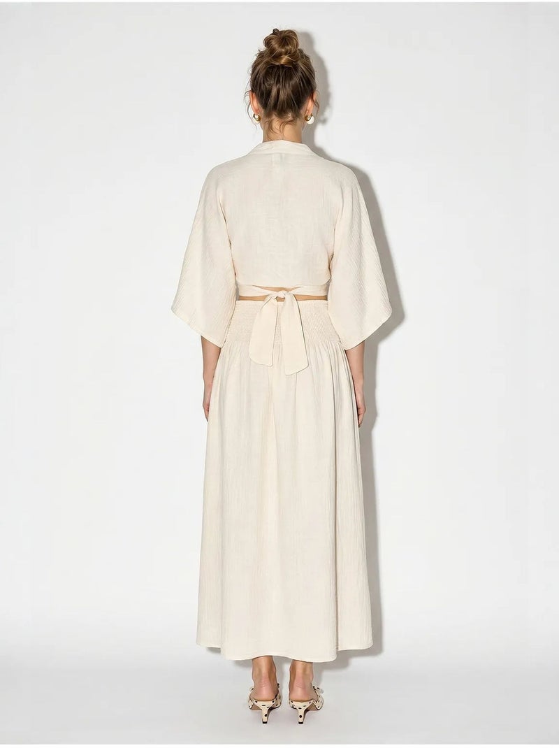 Ensemble deux pièces en coton avec blouse et jupe midi lucci Beige naturel - Kiabi