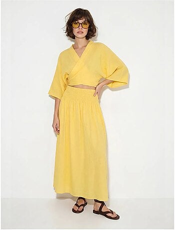 Ensemble deux pièces en coton avec blouse et jupe midi lucci