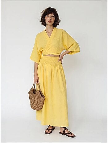 Ensemble deux pièces en coton avec blouse et jupe midi lucci