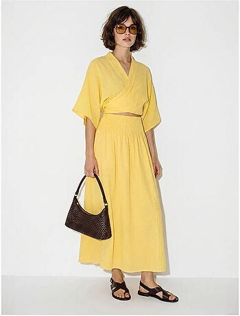Ensemble deux pièces en coton avec blouse et jupe midi lucci