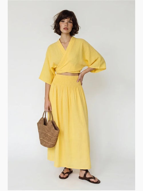 Ensemble deux pièces en coton avec blouse et jupe midi lucci - Kiabi Ensemble deux pièces en coton avec blouse et jupe midi lucci - Kiabi