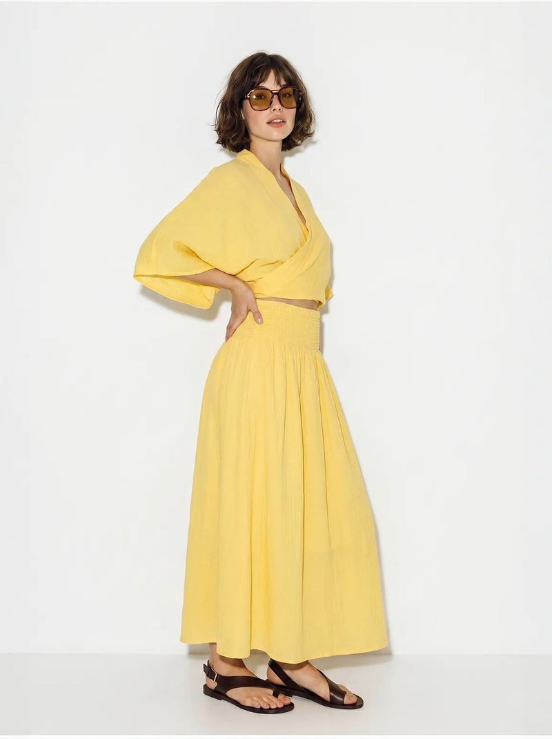 Ensemble deux pièces en coton avec blouse et jupe midi lucci Jaune citron - Kiabi