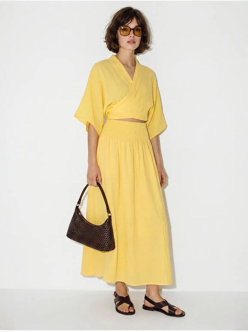 Ensemble deux pièces en coton avec blouse et jupe midi lucci Jaune citron - Kiabi