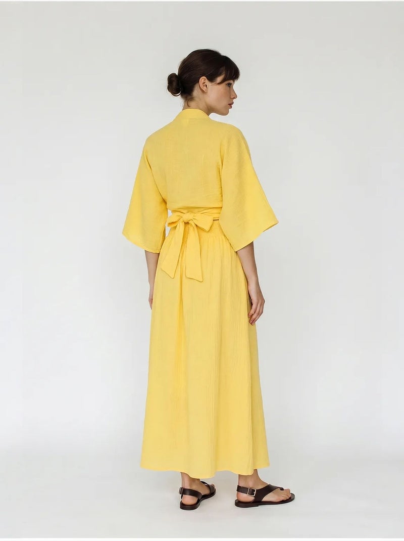 Ensemble deux pièces en coton avec blouse et jupe midi lucci Jaune citron - Kiabi