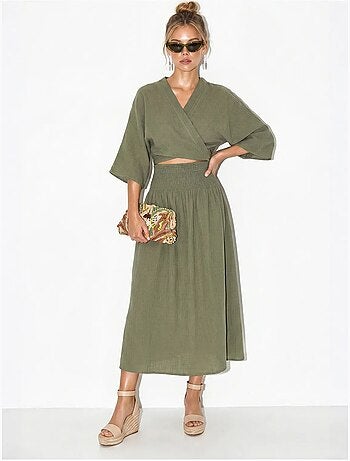 Ensemble deux pièces en coton avec blouse et jupe midi lucci