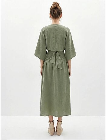 Ensemble deux pièces en coton avec blouse et jupe midi lucci