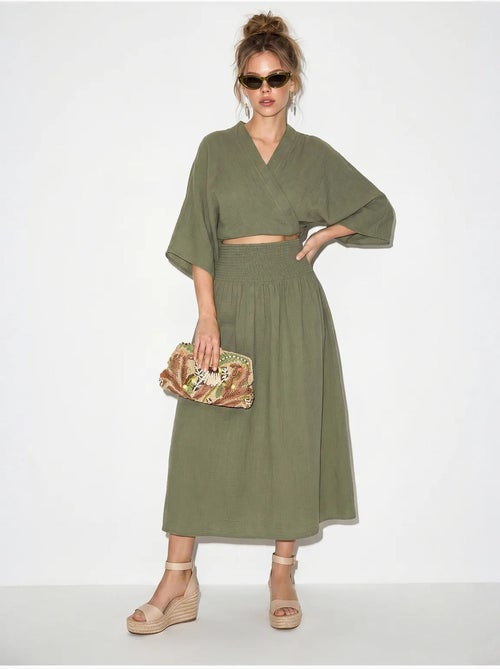 Ensemble deux pièces en coton avec blouse et jupe midi lucci - Kiabi Ensemble deux pièces en coton avec blouse et jupe midi lucci - Kiabi