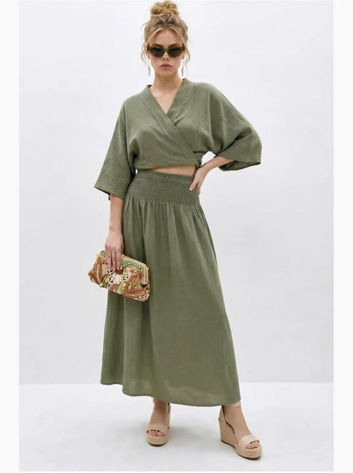 Ensemble deux pièces en coton avec blouse et jupe midi lucci - Kiabi Ensemble deux pièces en coton avec blouse et jupe midi lucci - Kiabi