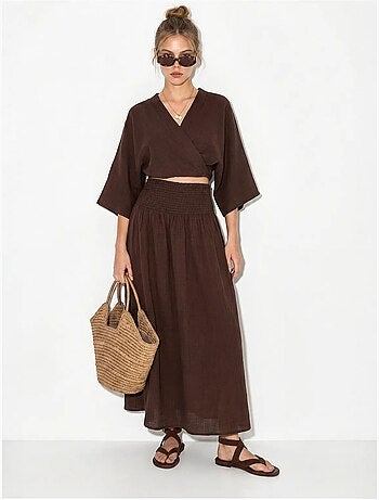 Ensemble deux pièces en coton avec blouse et jupe midi lucci