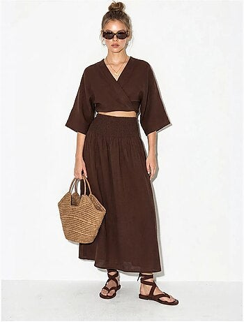 Ensemble deux pièces en coton avec blouse et jupe midi lucci