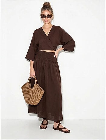 Ensemble deux pièces en coton avec blouse et jupe midi lucci